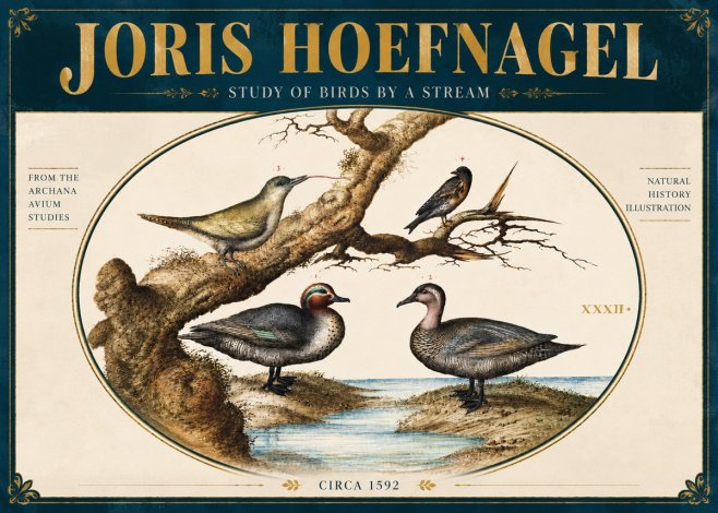 Joris Hoefnagel Study of Birds by a Stream No5 - Poster