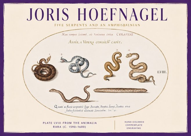 Joris Hoefnagel Five Serpents and an Amphisbaenian No3 - Poster