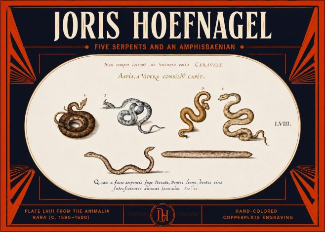 Joris Hoefnagel Five Serpents and an Amphisbaenian No5 - Poster