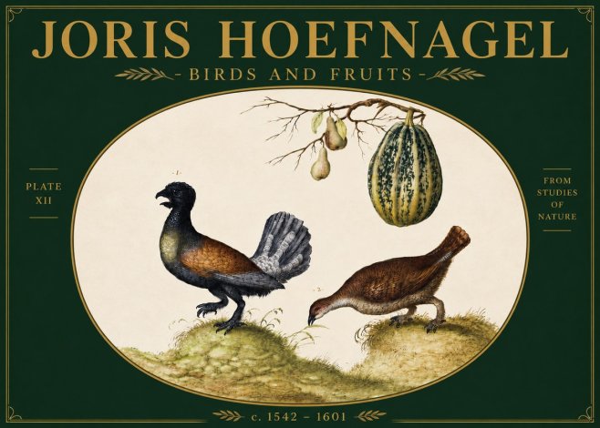 Joris Hoefnagel A Cock and Hen of the Woods with Pears and Gourd No4 - Poster