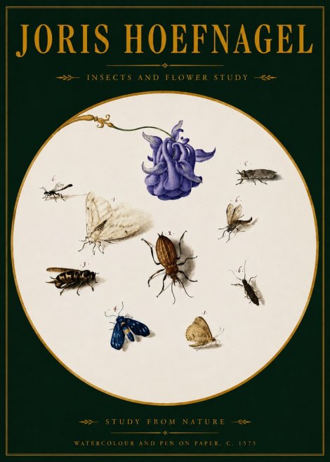 Joris Hoefnagel Studies of Insects and Flowers No4 - Poster