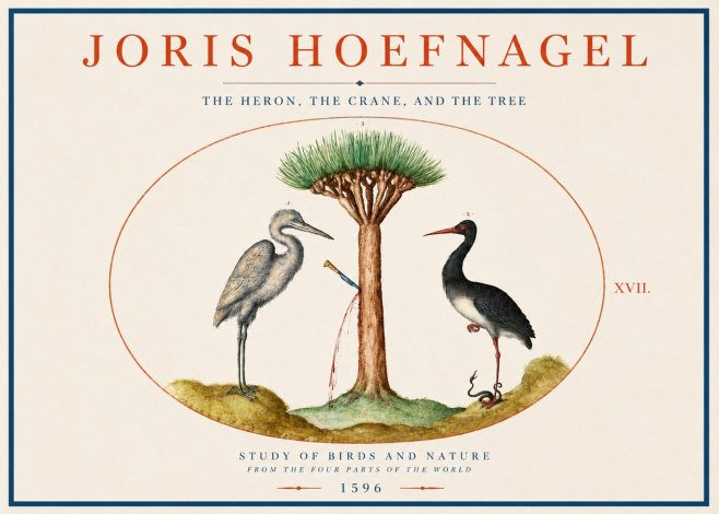 Joris Hoefnagel The Heron, the Crane, and the Tree No3 - Poster