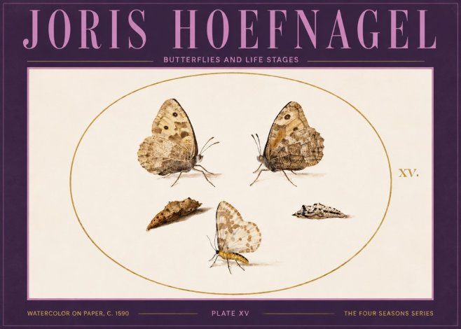 Joris Hoefnagel Butterflies and Life Stages - Plate Xv No4 - Poster