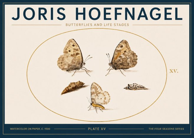 Joris Hoefnagel Butterflies and Life Stages - Plate Xv No5 - Poster