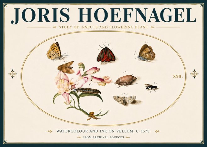 Joris Hoefnagel Study of Insects and Flowering Plant No6 - Poster