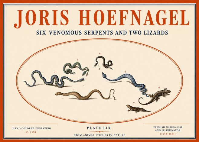 Joris Hoefnagel Six Venomous Serpents and Two Lizards No4 - Poster