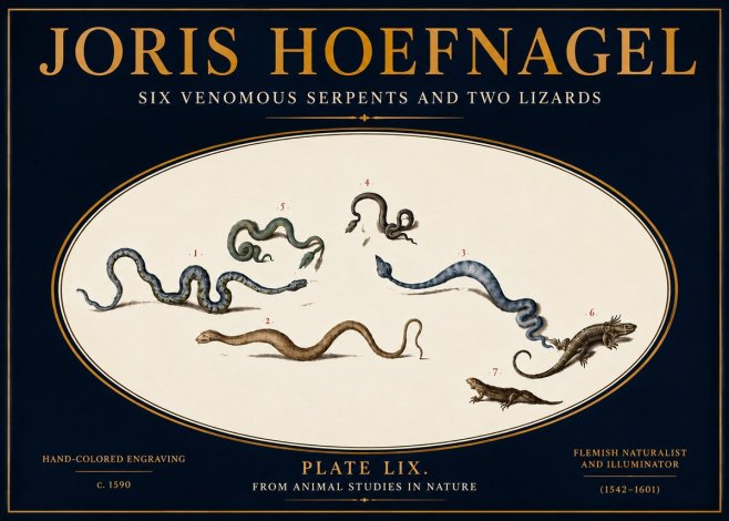 Joris Hoefnagel Six Venomous Serpents and Two Lizards No5 - Poster