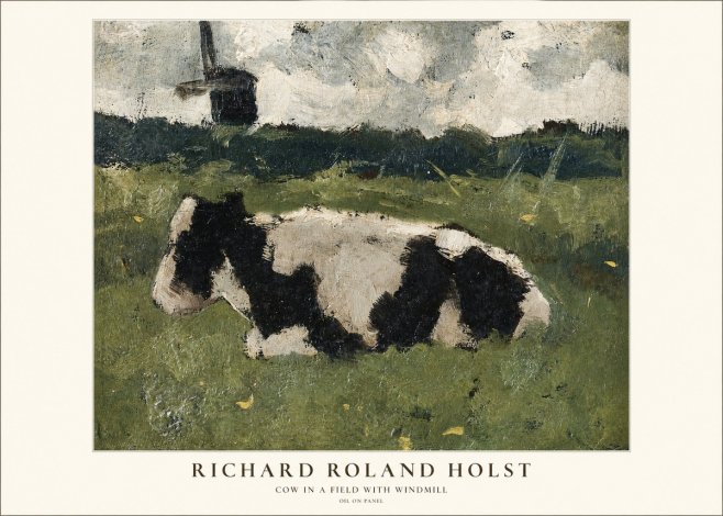 Richard Roland Holst Cow in a Field with Windmill No1 - Poster