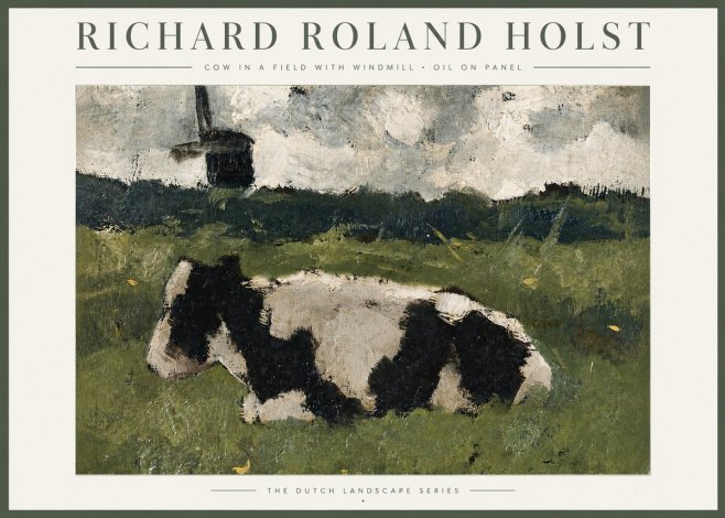 Richard Roland Holst Cow in a Field with Windmill No4 - Poster