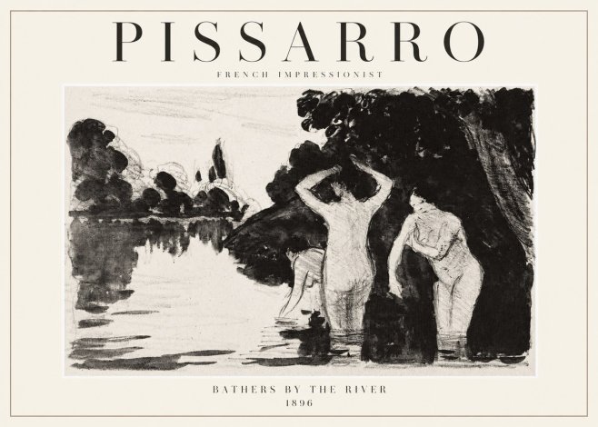 Pissarro Bathers by the River No1 - Poster