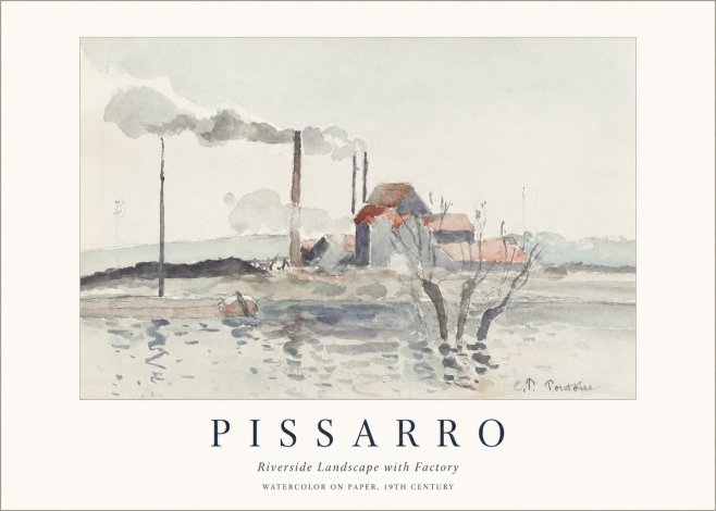 Pissarro Riverside Landscape with Factory No1 - Poster