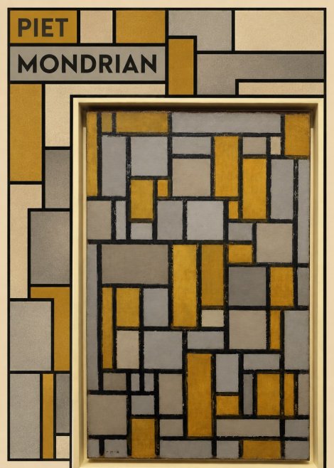 Piet Mondrian Composition in Grey and Yellow No5 - Poster