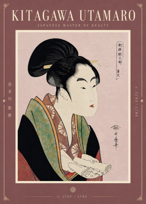 Kitagawa Utamaro Courtesan Reading a Scroll No5 - Poster