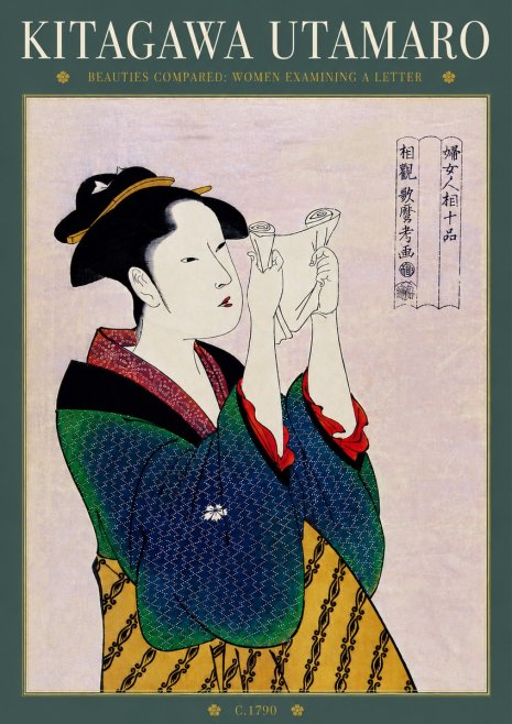 Kitagawa Utamaro Beauties Compared: Women Examining a Letter No6 - Poster