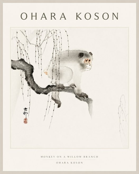 Ohara Koson Monkey on a Willow Branch No1 - Poster