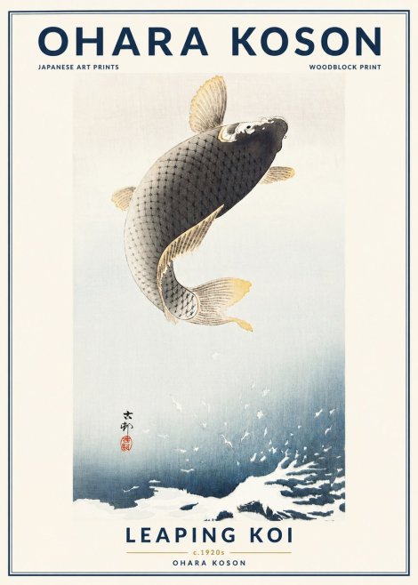 Ohara Koson Leaping Koi I No4 - Poster