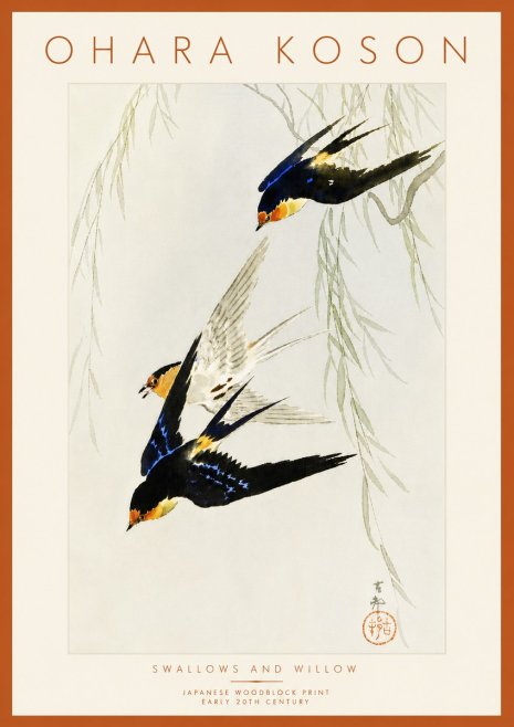 Ohara Koson Swallows and Willow I No6 - Poster