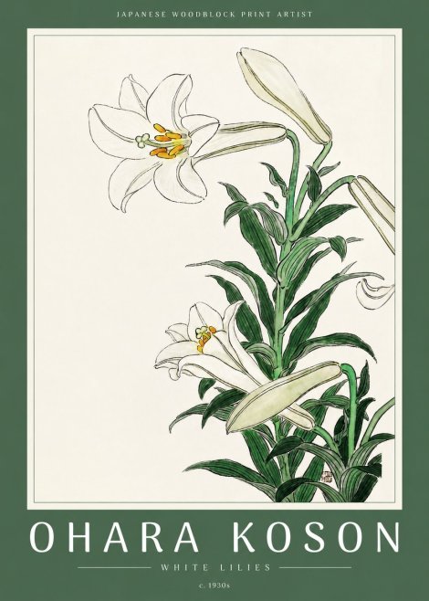 Ohara Koson White Lilies No2 - Poster