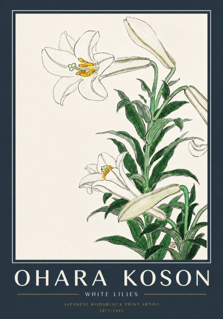 Ohara Koson White Lilies No5 - Poster