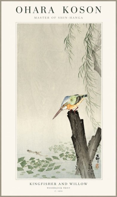 Ohara Koson Kingfisher and Willow No1 - Poster
