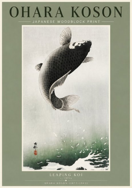 Ohara Koson Leaping Koi II No4 - Poster