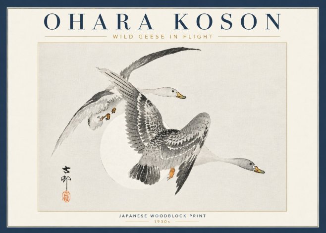 Ohara Koson Wild Geese in Flight No6 - Poster