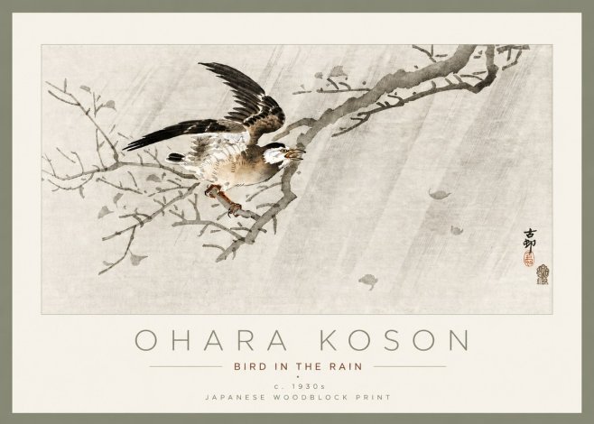Ohara Koson Bird in the Rain No3 - Poster