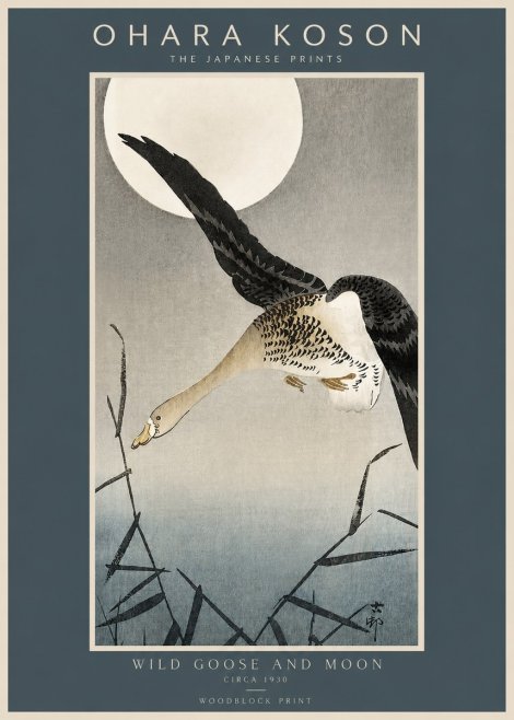 Ohara Koson Wild Goose and Moon No2 - Poster
