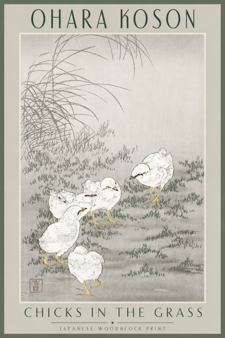 Ohara Koson Chicks in the Grass No3 - Poster