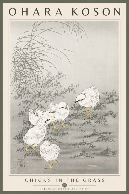 Ohara Koson Chicks in the Grass No6 - Poster
