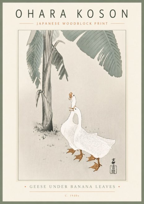 Ohara Koson Geese Under Banana Leaves No6 - Poster