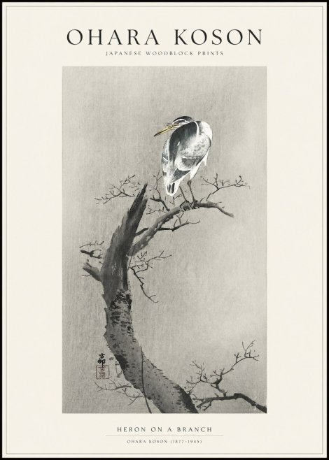 Ohara Koson Heron on a Branch No1 - Poster
