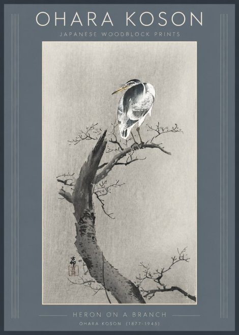 Ohara Koson Heron on a Branch No3 - Poster