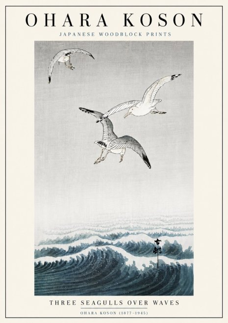 Ohara Koson Three Seagulls over Waves No6 - Poster