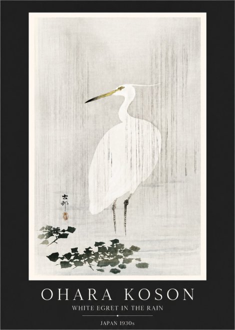 Ohara Koson White Egret in the Rain No3 - Poster