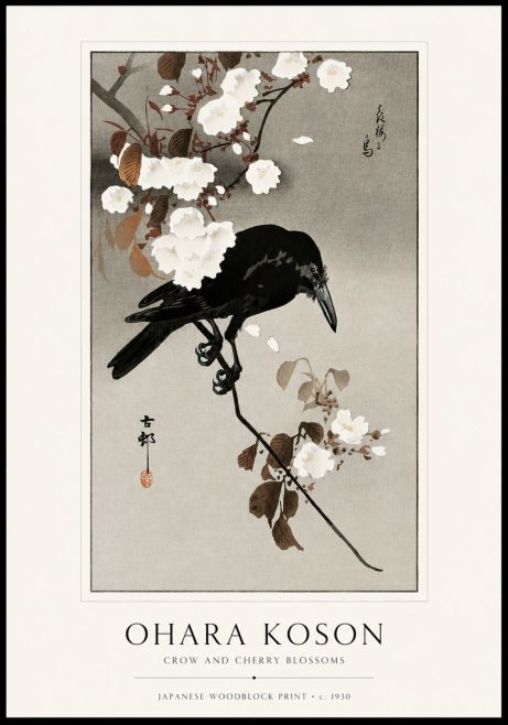 Ohara Koson Crow and Cherry Blossoms No1 - Poster