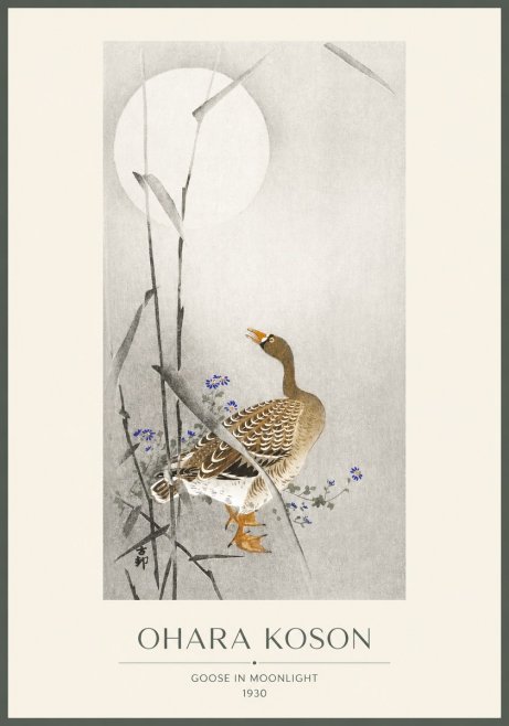 Ohara Koson Goose in Moonlight No1 - Poster
