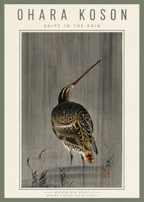 Ohara Koson Snipe in the Rain No6 - Poster