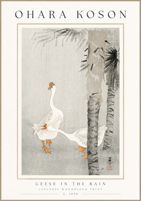Ohara Koson Geese in the Rain No3 - Poster