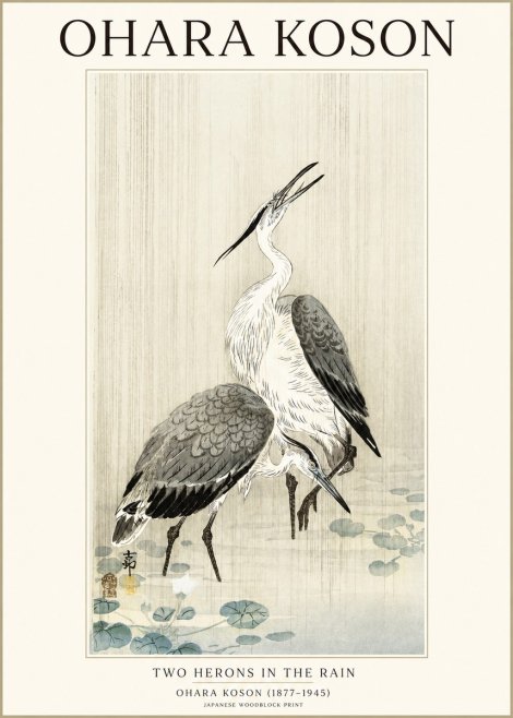 Ohara Koson Two Herons in the Rain No1 - Poster