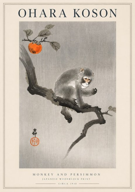 Ohara Koson Monkey and Persimmon No3 - Poster