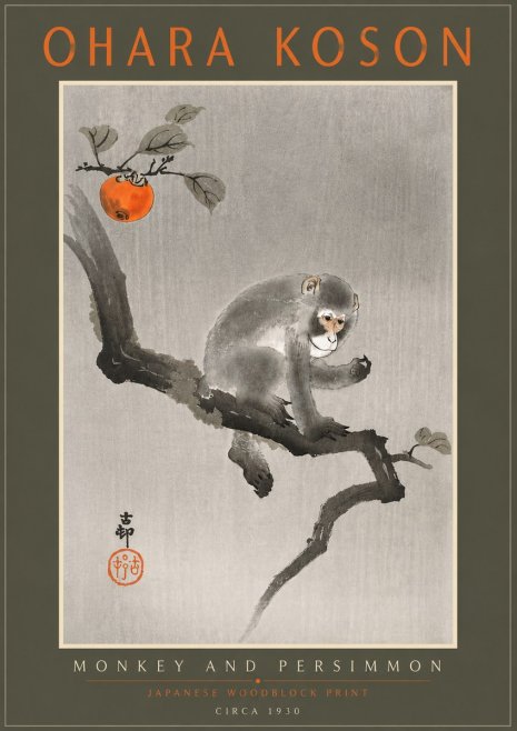 Ohara Koson Monkey and Persimmon No5 - Poster
