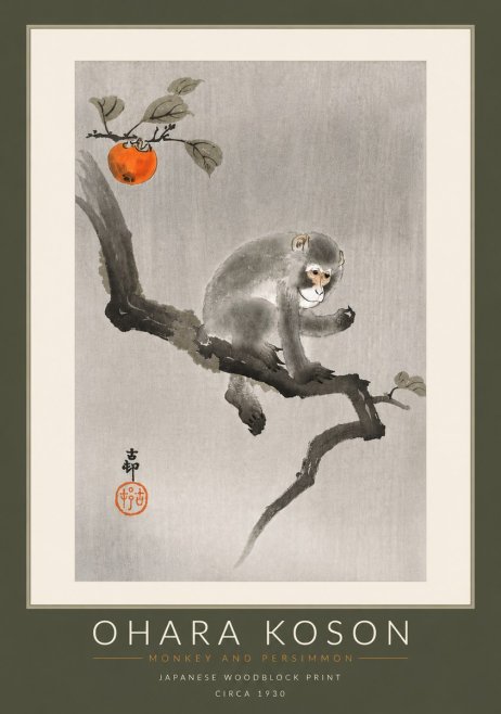 Ohara Koson Monkey and Persimmon No6 - Poster