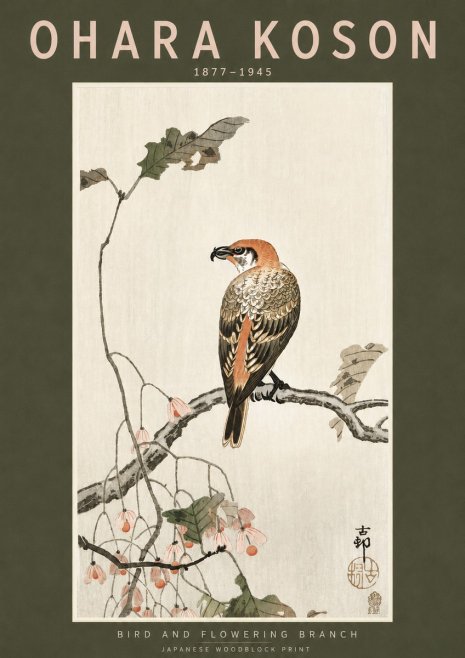 Ohara Koson Bird and Flowering Branch No3 - Poster