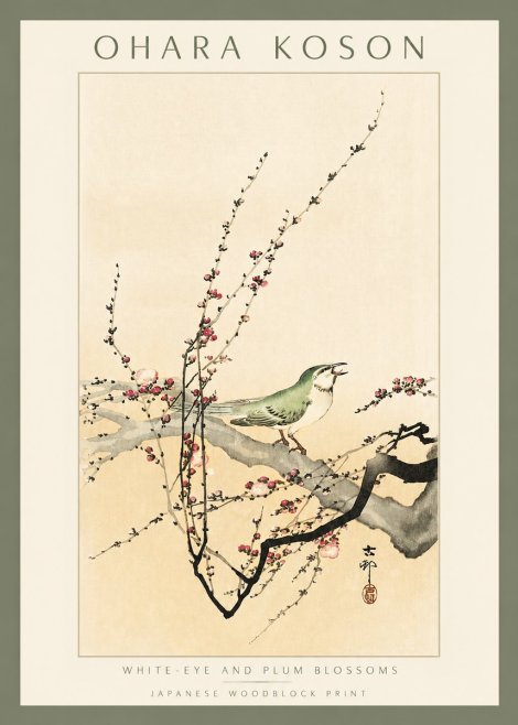 Ohara Koson White-eye and Plum Blossoms No2 - Poster