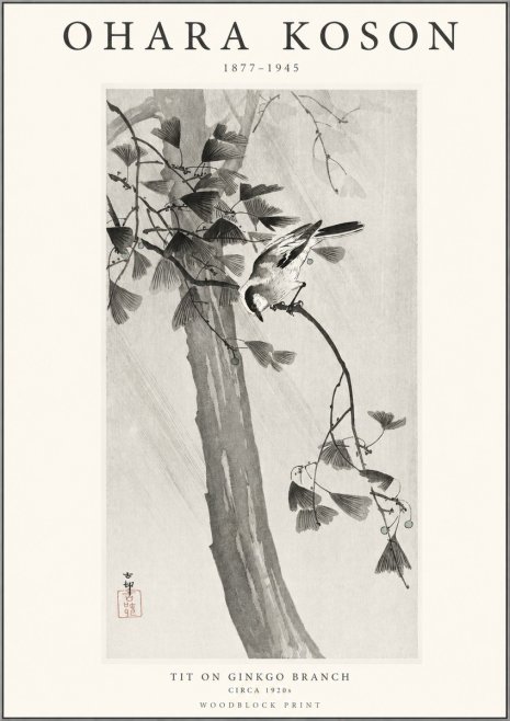 Ohara Koson Tit on Ginkgo Branch No1 - Poster