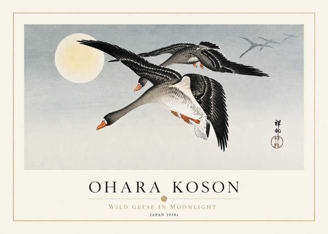 Ohara Koson Wild Geese in Moonlight III No3 - Poster
