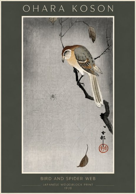Ohara Koson Bird and Spider Web II No5 - Poster