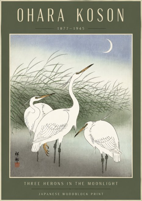 Ohara Koson Three Herons in the Moonlight No4 - Poster