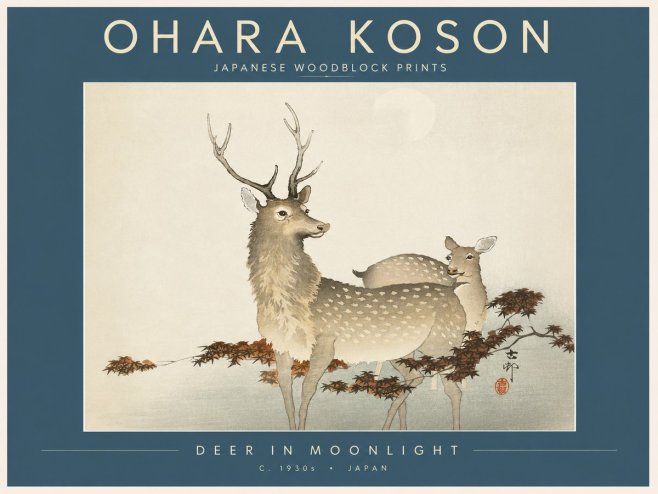 Ohara Koson Deer in Moonlight No2 - Poster